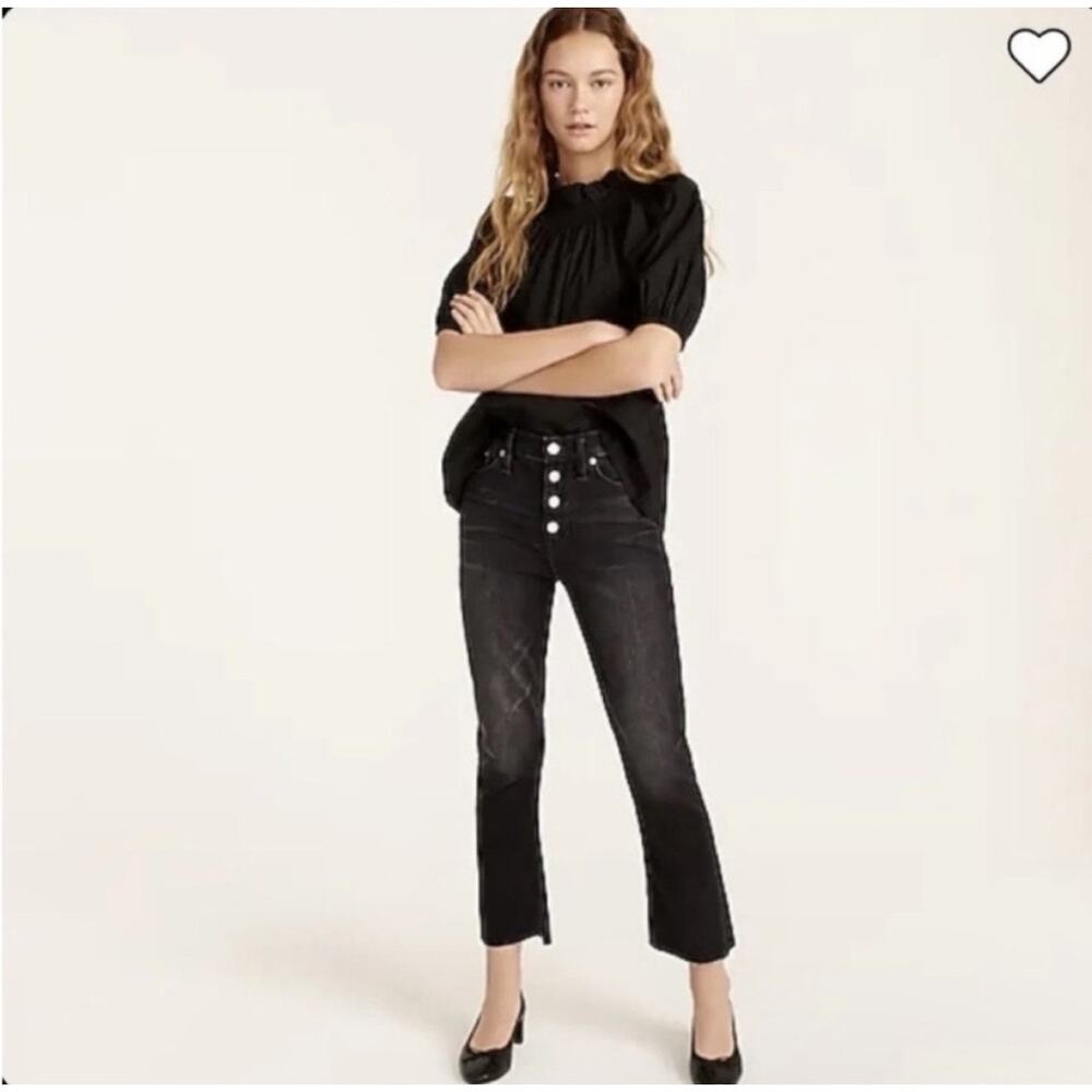 J. Crew Denim Billie Demi Boot Crop Black Button Fly Raw Edge Jeans | 28
